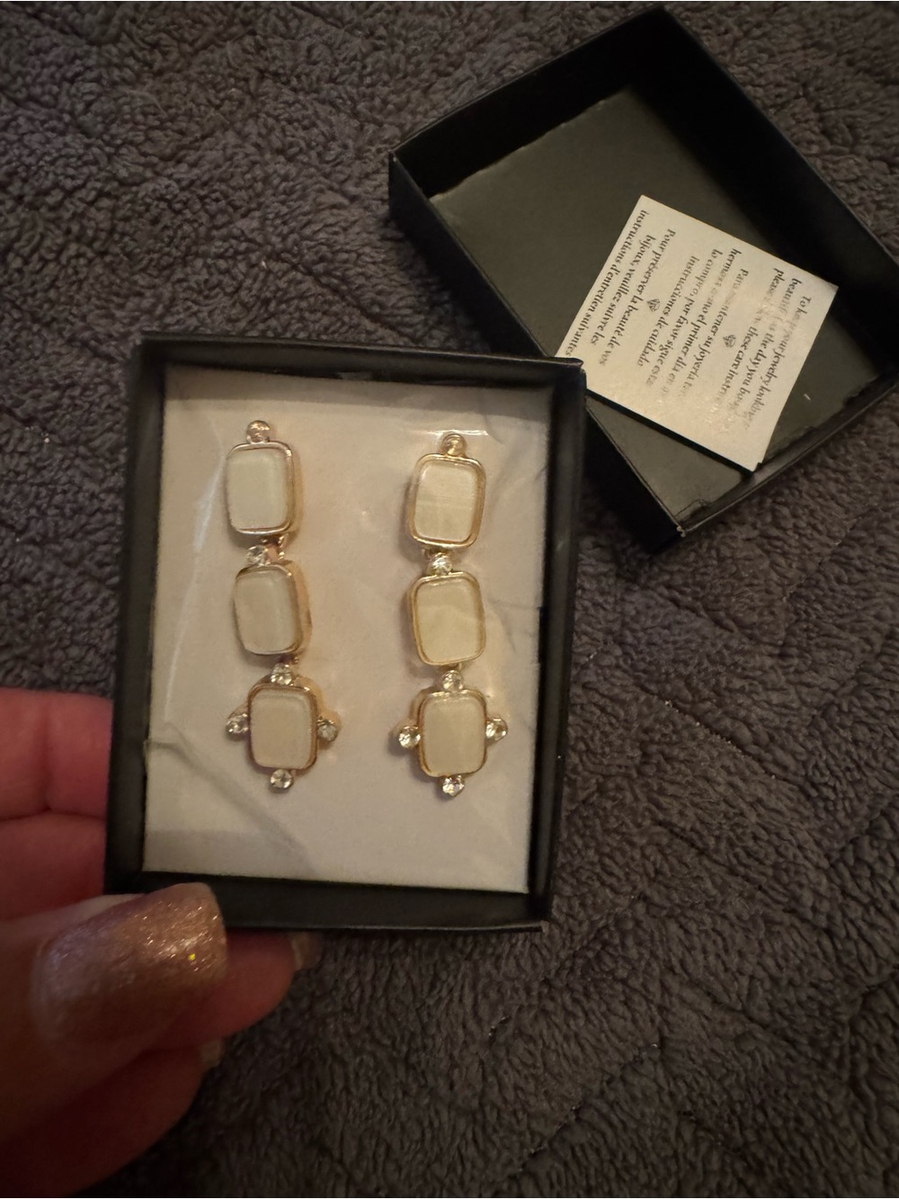 Avon Gold-Tone Earrings with Cream Cabochons and Clear Accents